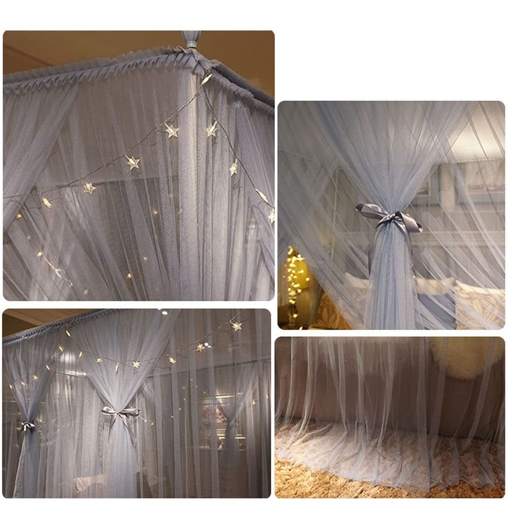 Lussuosa tenda a baldacchino grigia a 4 angoli, 2 x 2,2 x 2 m, elegante zanzariera per letti dei bambini, decorazione per camera da letto, aggiunge privacy e stile