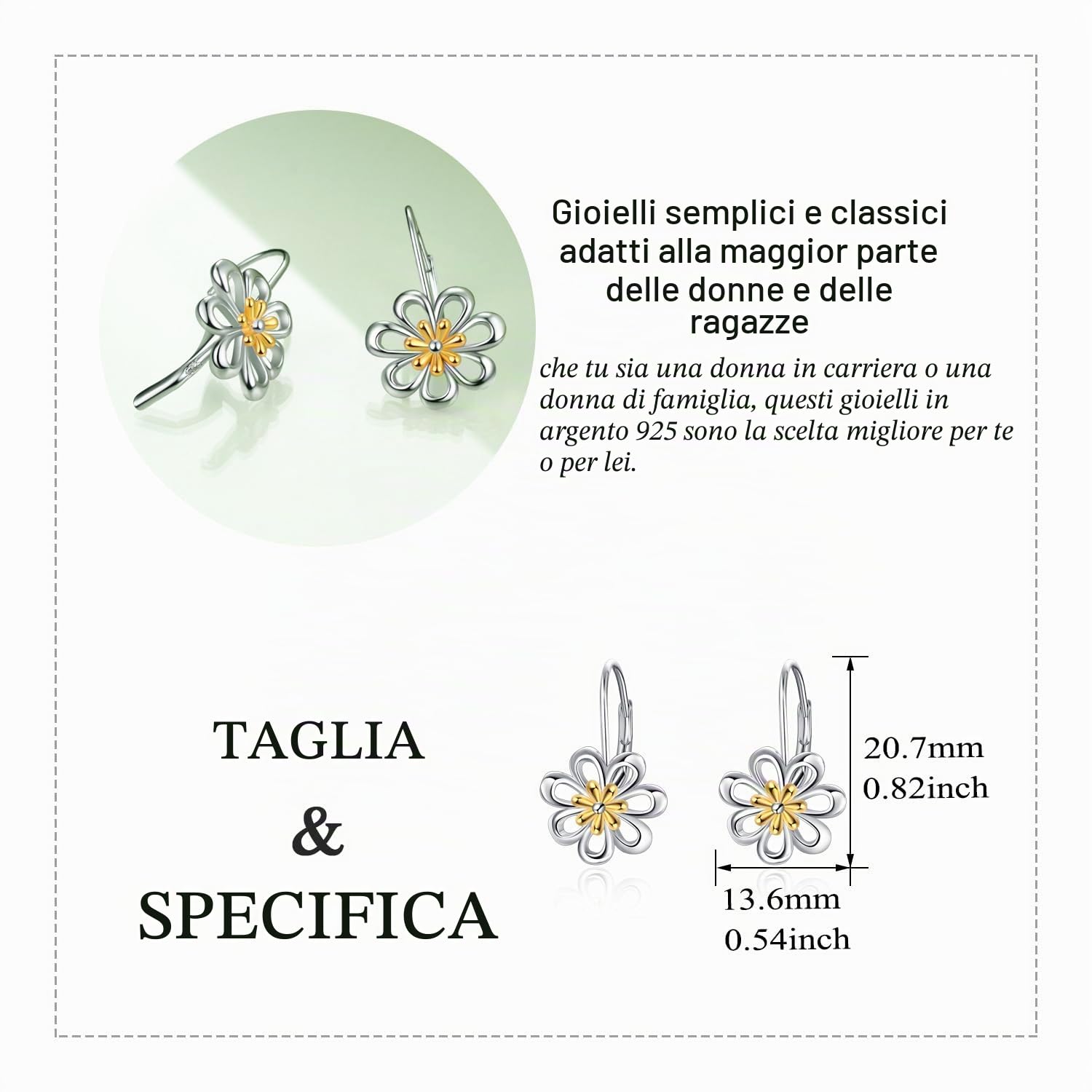 Orecchini Margherita Argento Sterling Placcato Oro Piccoli Orecchini Pendenti a Forma di Fiore Margherita con Chiusura Leverback Gioielli Cerchi Regali per Donne Fidanzata (Orecchini margherita)