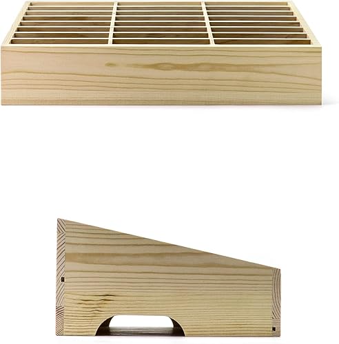 Miniatura 4 de QWORK Caja de almacenamiento de madera para teléfonos celulares de 24 rejillas, soporte para teléfono móvil de escritorio, organizador de caja de