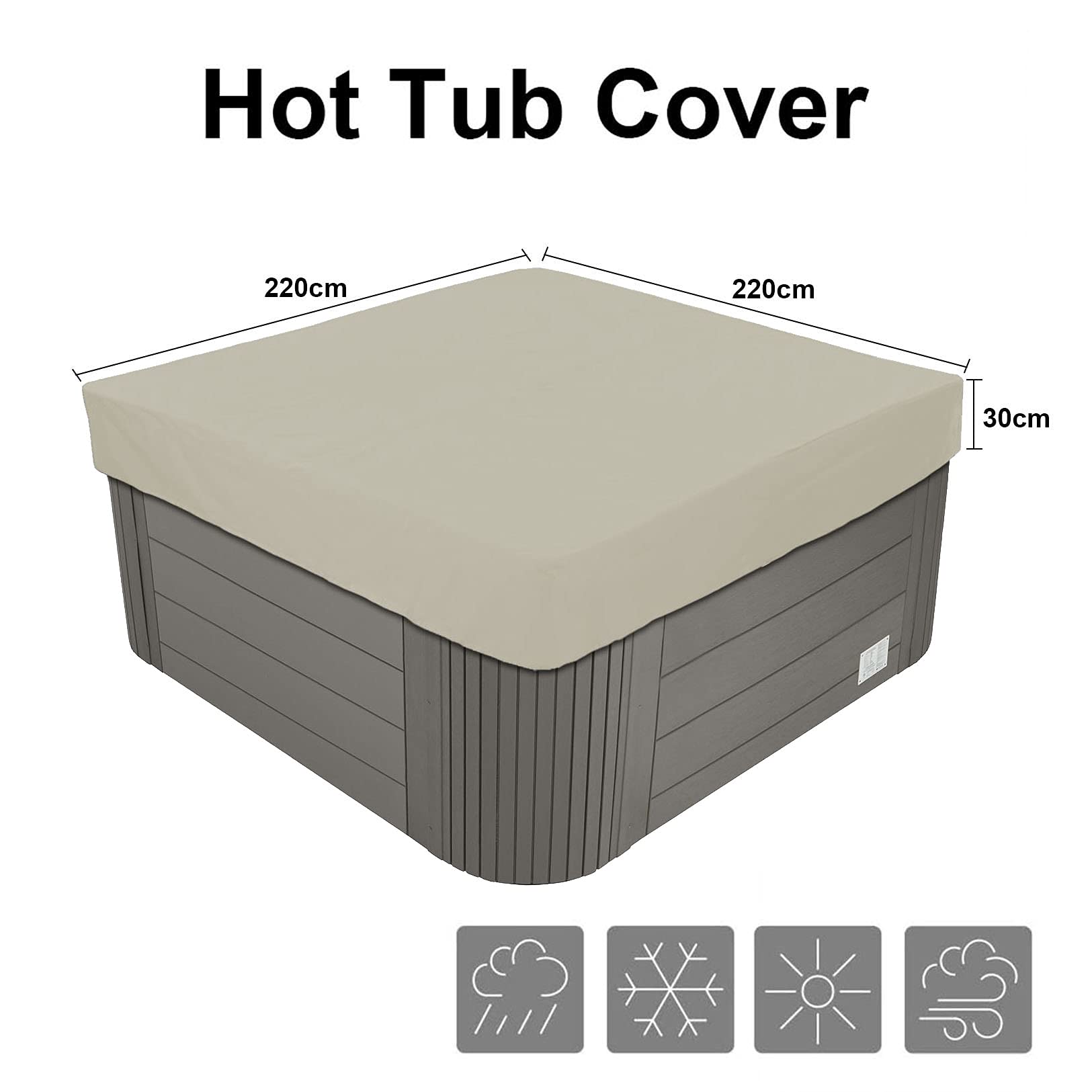 AMGJ Funda para SPA Rectangular para Todo Clima Cubierta de Bañera de Hidromasaje Cubierta SPA Cuadrada, Impermeable A Prueba de Polvo Anti-UV, Beige,220x220x30cm