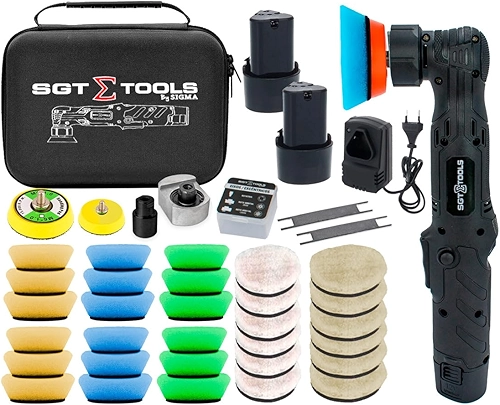 Politriz Nano Híbrida 2 Baterias Rotativa E Orbital Sgt 8102 All Black 110v/220v Com Bolsa E Acessorios Sigma Tools