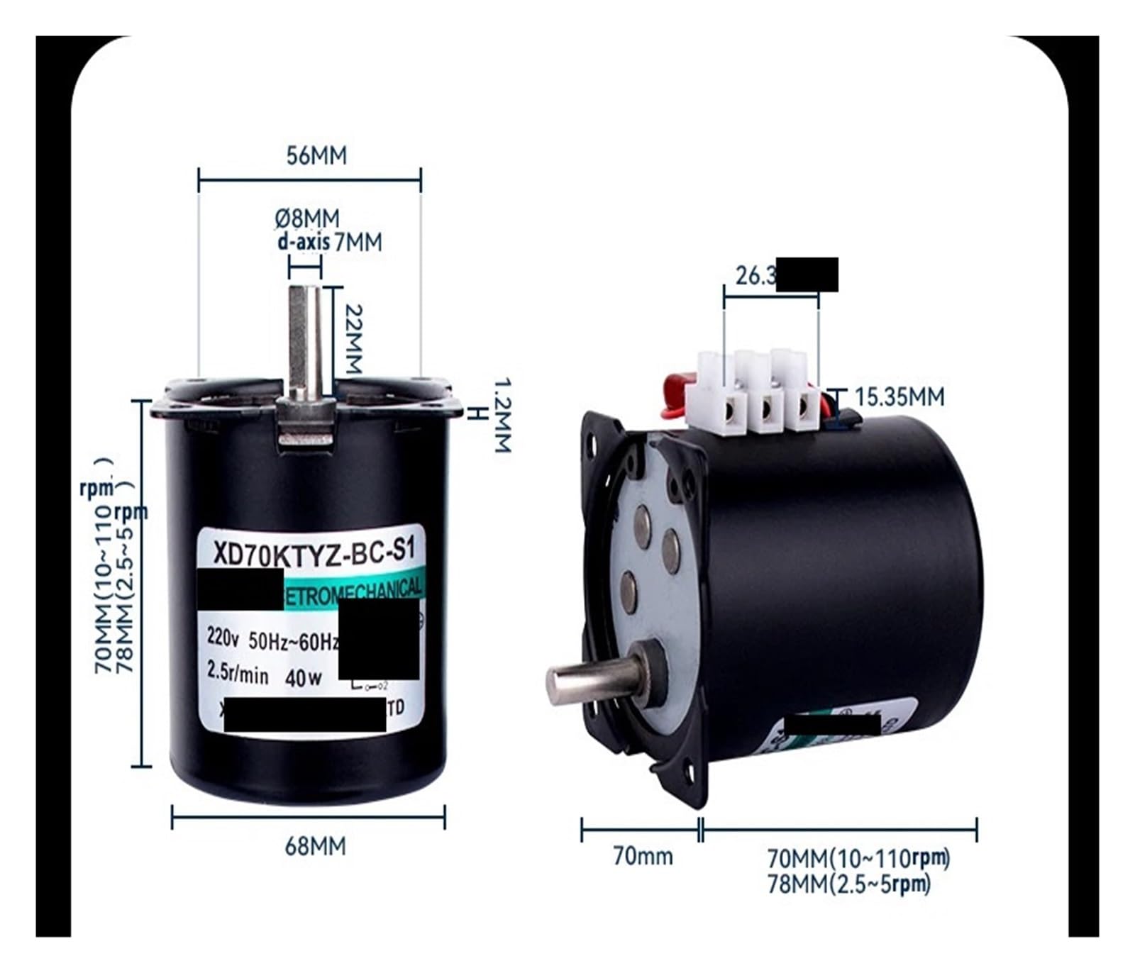 Motor síncrono 70KTYZ 220V Eje excéntrico AC de imán Permanente 40W Reductor Velocidad CW CCW(30rpm)