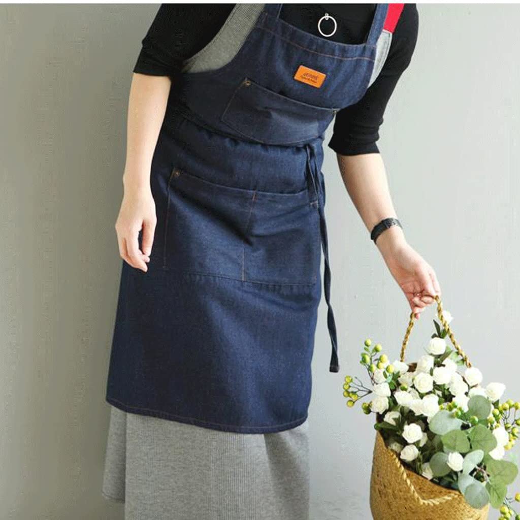 SSDD 7606 algodón Denim Cocina Engrosada Cocina Delantal Pareja Baker Coffee Restaurant Monos Cintura (Size : Blue-2)