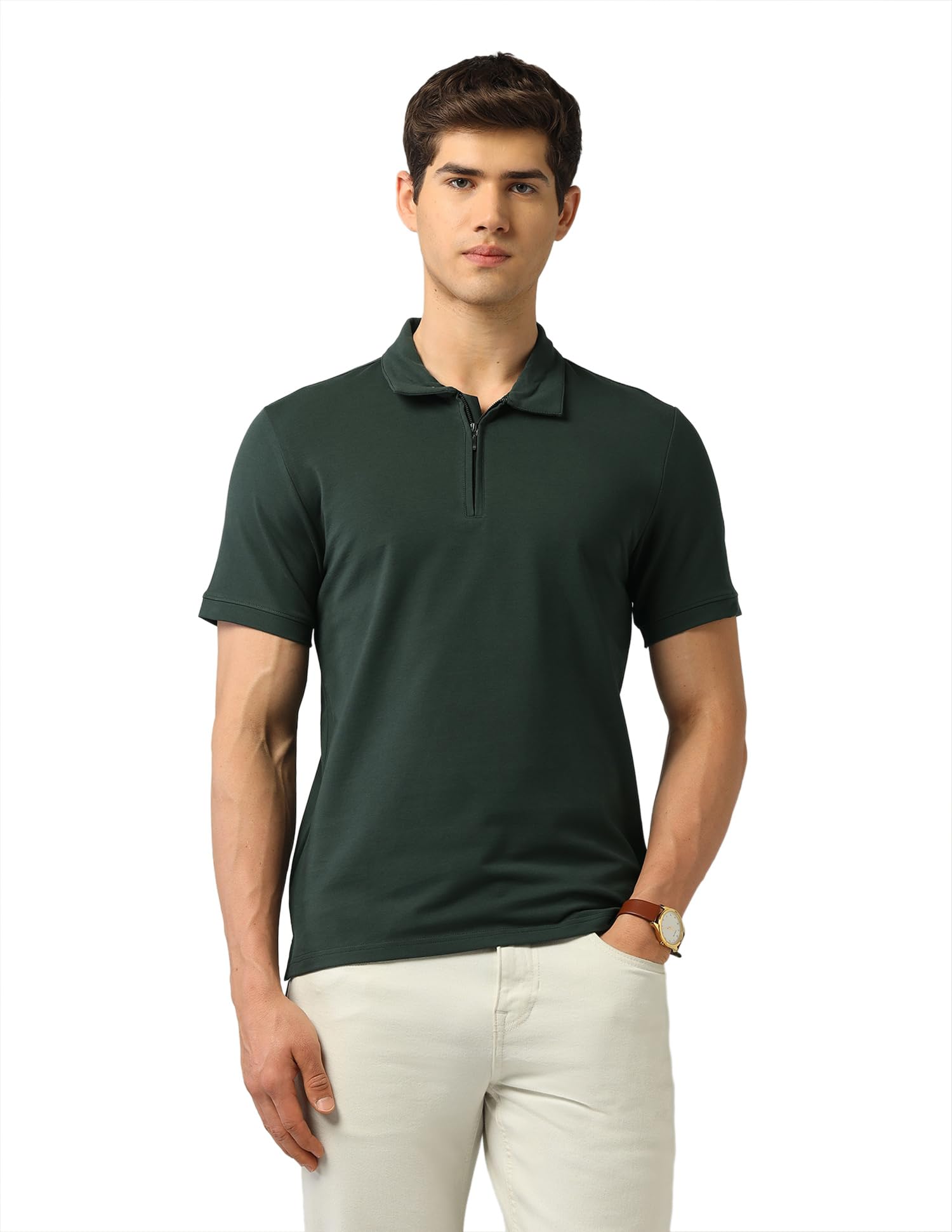 arvind Solid Modern Slim Fit Polo Shirt Green-picture-18