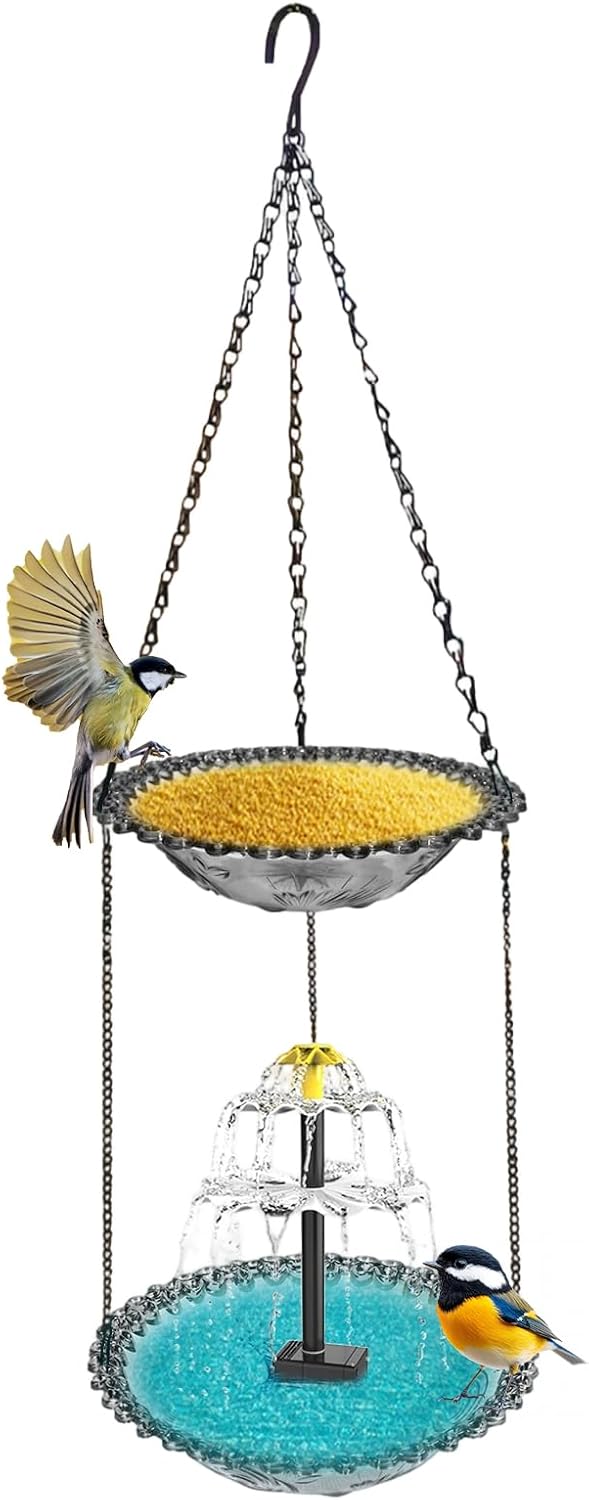 Garden Bird Bath - Animals Dish with Solar Pump | Bird Bath Fountain Foods Feeder - for Hummingbird Robin Sparrow Terrace Pillars Patio Yard Balcony Courtyard