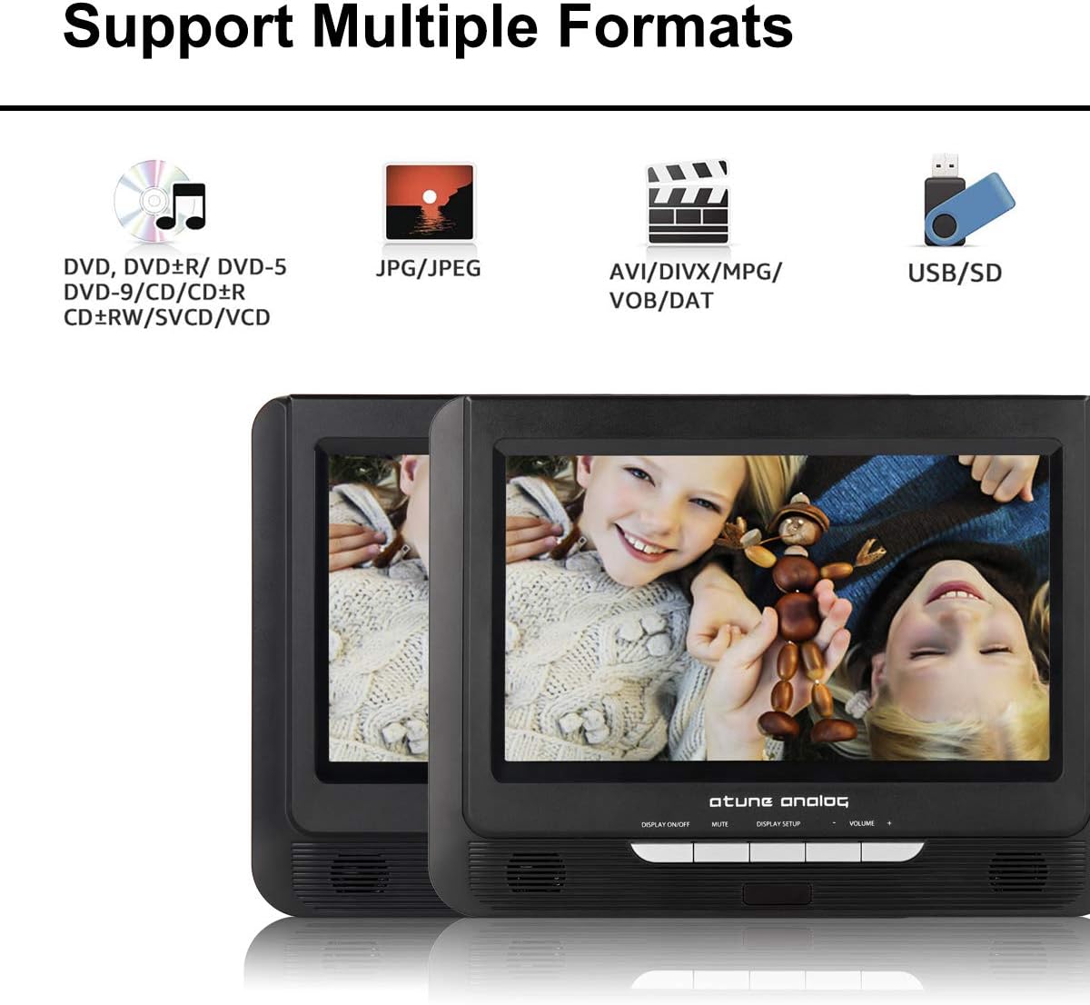 Popular atune analog Portable DVD Players Dual Screen 2-Hour Rechargeable Battery 9in LCD Display USB Port SD Card Player Car Headrest Case, Black Discount 80% atune analog Portable DVD Players Dual Screen 2-Hour Rechargeable Battery 9in LCD Display USB Port SD Card Player Car Headrest Case, Black