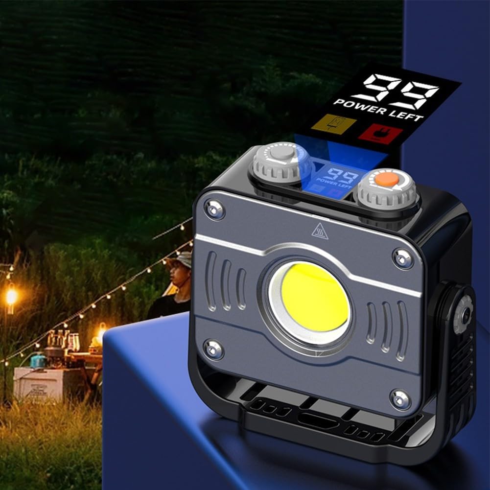 COB LED lámpara de camping con base magnética, luz de trabajo de atenuación continua, soporte giratorio de 360°, linterna de tienda recargable USB-C para senderismo al aire libre (K1089)