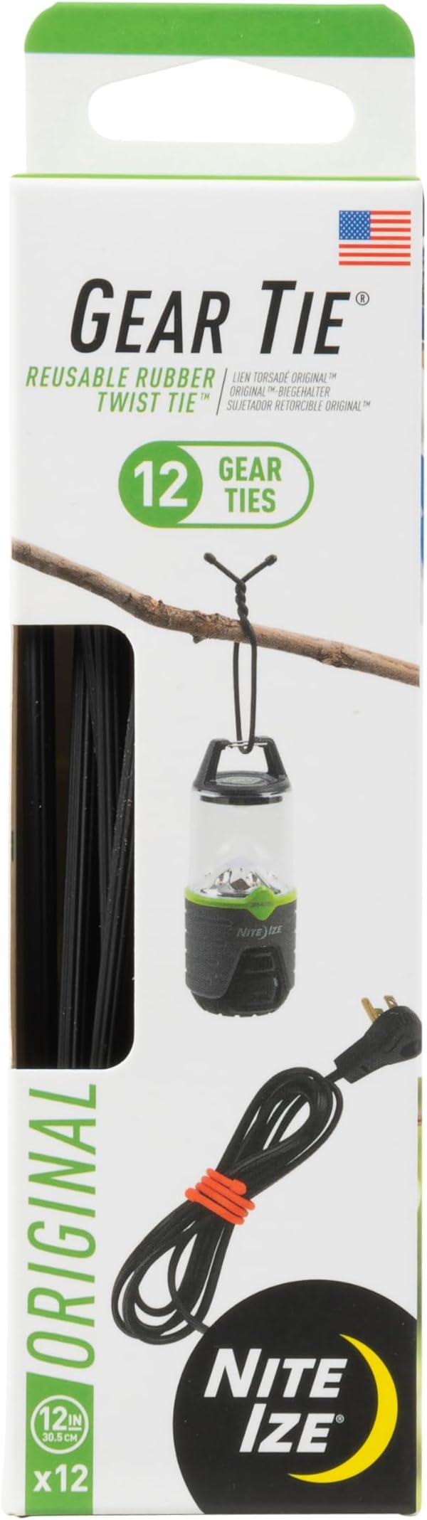 Nite Ize Original Gear Tie, Reusable Rubber Twist Tie, 12-Inch, Black, 12 Count Pro Pack