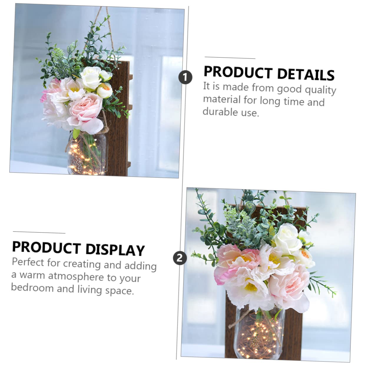 Happyyami 1pc Vintage Glass Bottle Wall Light Artificial Flower Decor Lamp Wall Hanging Light for Bedroom and Living Space Present Choice for Friends Adds Warm Atmosphere