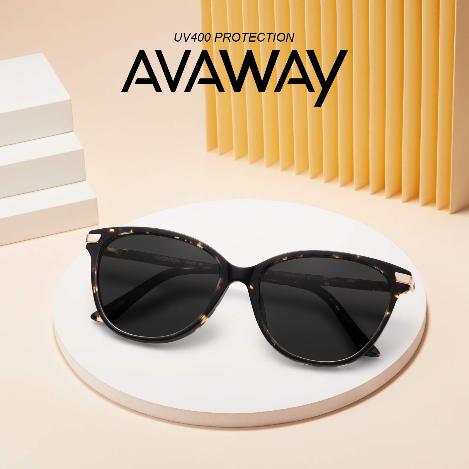 AVAWAY Okulary Przeciwsłoneczne z Polaryzacją w Stylu Retro, dla Kobiet | Ochrona Przed Promieniowaniem UV, do Fotografii, Wędrówek, Podróży, Jazdy Samochodem, Kategorii 3, Oprawki Octanowe