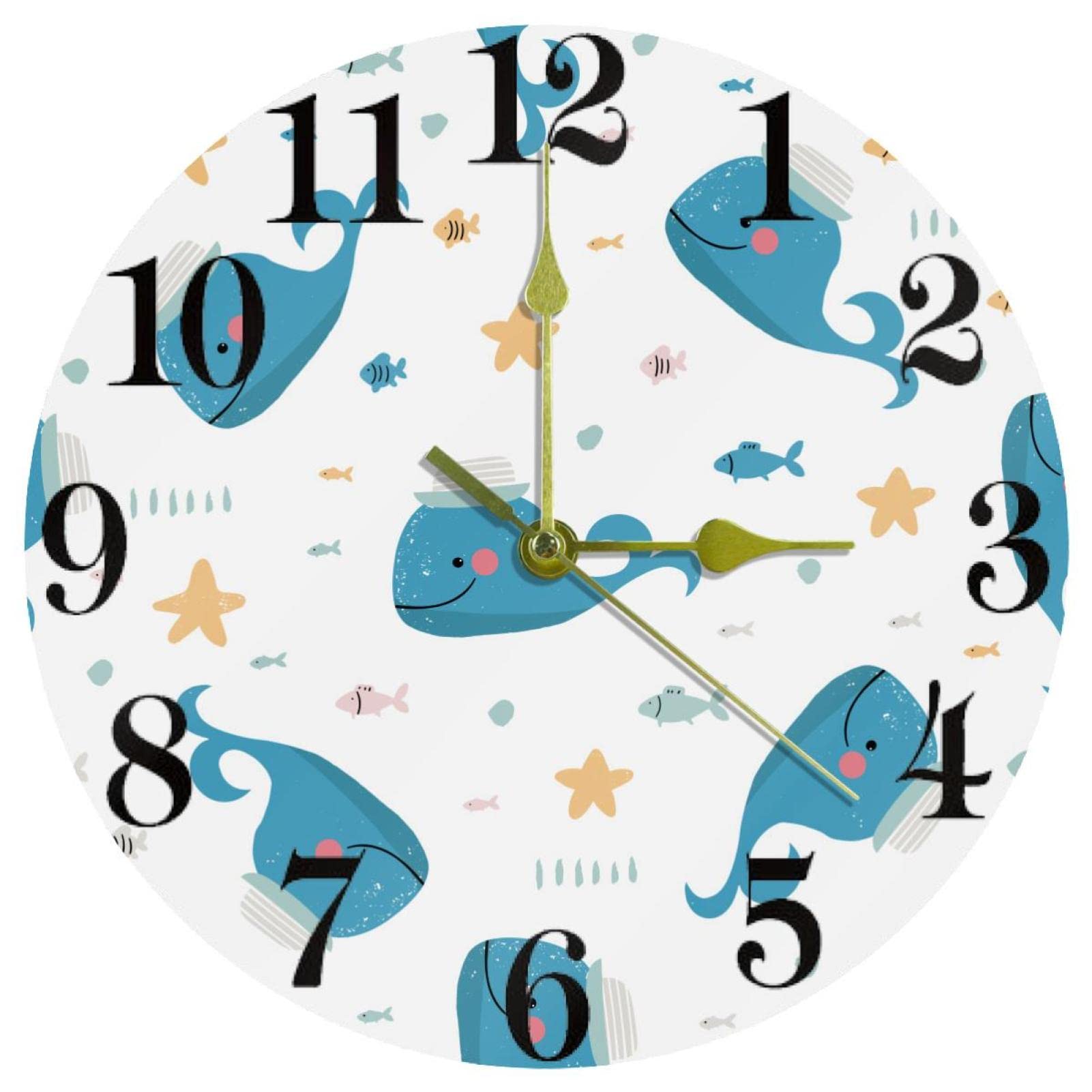 Horloge murale pour l'école et le bureau Whales calme et studieuse