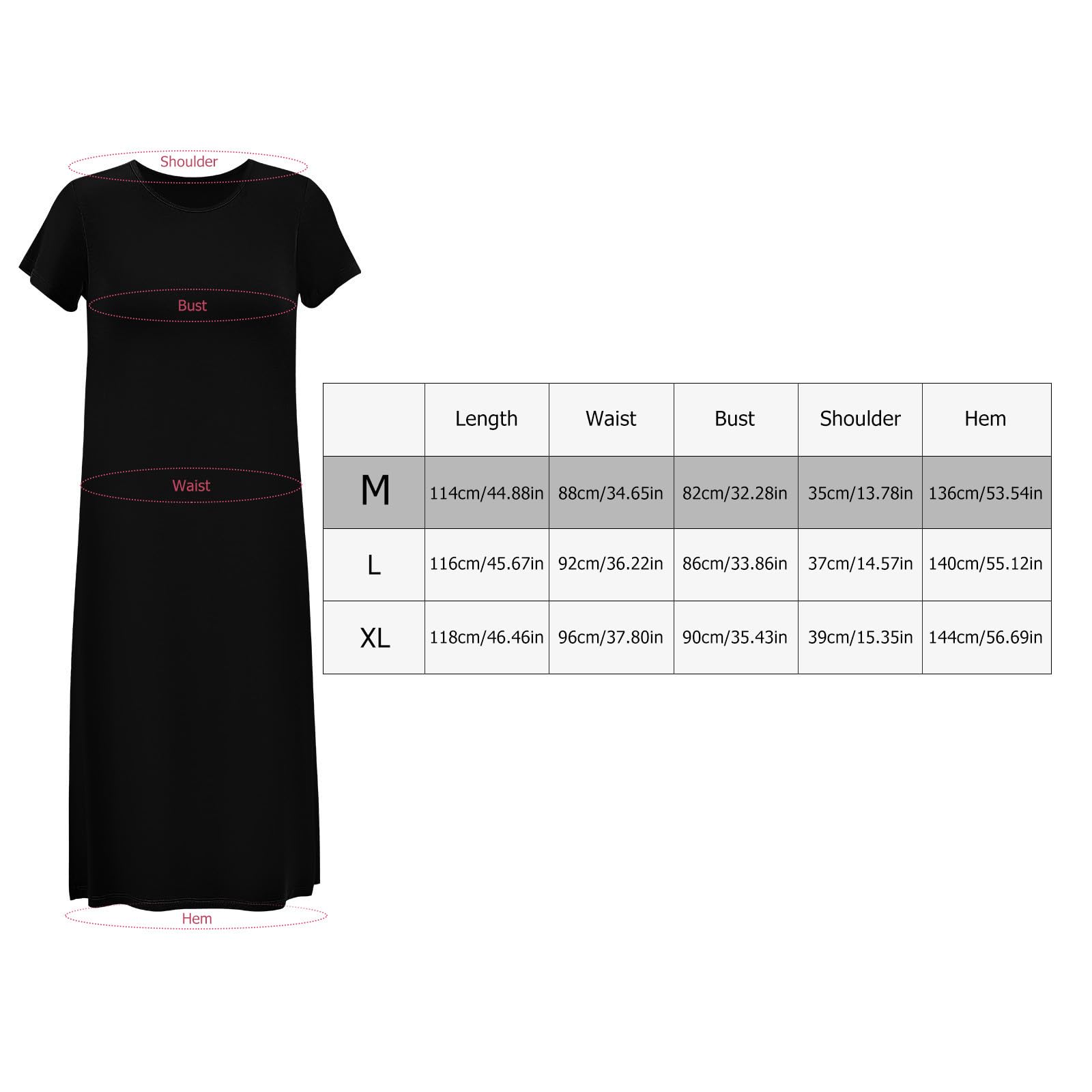 Garneck Camisón de Mujer de Manga Corta, Cuello Redondo, Holgado | Fibra Sintética Transpirable, Negro, Cómodo para Casa y Descanso, Talla Grande