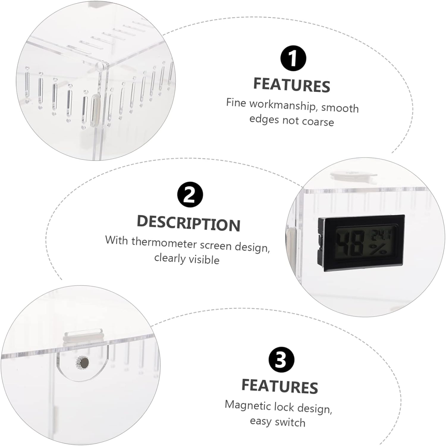 VICASKY Acrylic Reptile Breeding Box Transparent Terrarium Tank with Hygrometer for Snakes Tarantulas Geckos and Small Pets Durable Stackable Enclosure