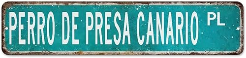 Customized Metal Tin Sign Perro De Presa Canario Wall Decor Tin Signs for Indoor Home Bathroom Custom Name Dog Cat Art Poster Gift for Pubs Club