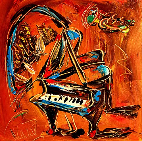 JAZZ Mark Kazav Original Fine Art Paintings - Mark Kazav Original Paintings Original Handmade Canvas Stretched Gallery Direct Wall Decor Abstract Music Art Red Blue Fast Shipping
