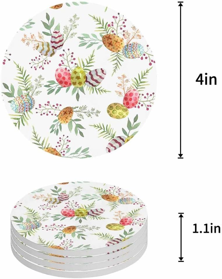 Easter Watercolor Egg Ceramic Coaster Set Coffee Tea Cup Coasters Kitchen Table Accessories Round Placemat(4pcs)