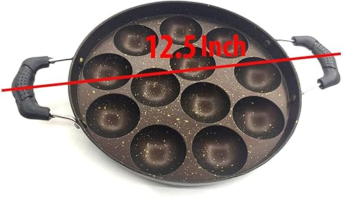 Miniatura 7 de Appam Patra 12 cavidades de aluminio antiadherente con 2 asas laterales y tapa de acero inoxidable Paniyaram Appam Pan Maker Gas Top Compatible sólo