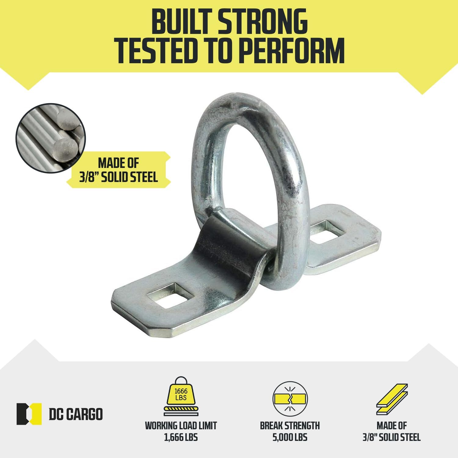 DC Cargo Mall 10 D-Ring Tie-Down Anchors, 3/8" Strong Steel D-Rings for Loads on RV Campers, Trucks, Trailers, Boats, Vans; Heavy Duty D-Ring Tie-Downs for Kayaks, Motorcycles, Deliveries, ATVs