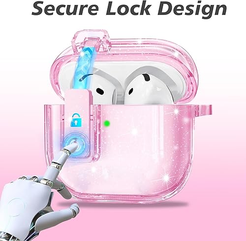 Miniatura 8 de Funda transparente para Airpods 4 con bloqueo de seguridad, funda protectora de TPU suave para Apple AirPods de 4 generación con llavero brillante