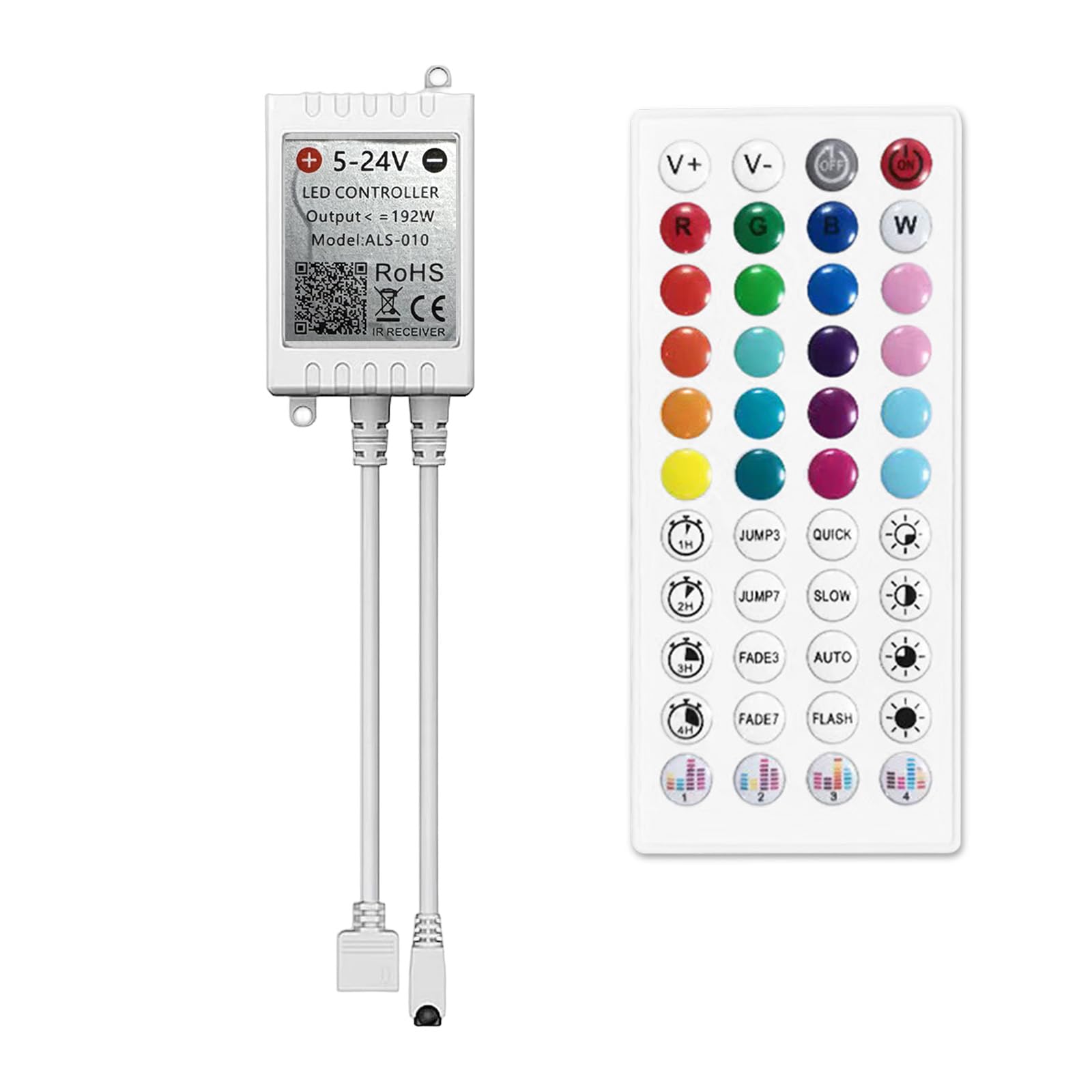 iNextStation RGB Led Controller with APP Control, Music Sync and Timer, 44 Keys IR Remote, DC 5-24V Bluetooth RGB 4-Pin Controller for 2835 5050 RGB LED Strip Lights — image 1