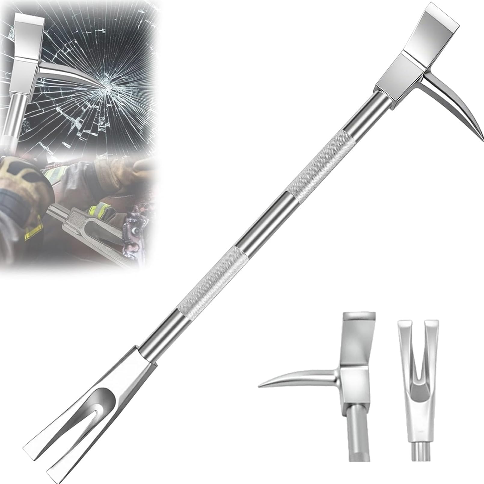 «Halligan Tool 30» – Barra De Demolición Forjada En Caliente De Acero Al Carbono para Rescate De Bomberos E Entrada Forzada – Herramienta De Entrada 3 En 1 con Azuela, Pico Y Horquilla, Tratada