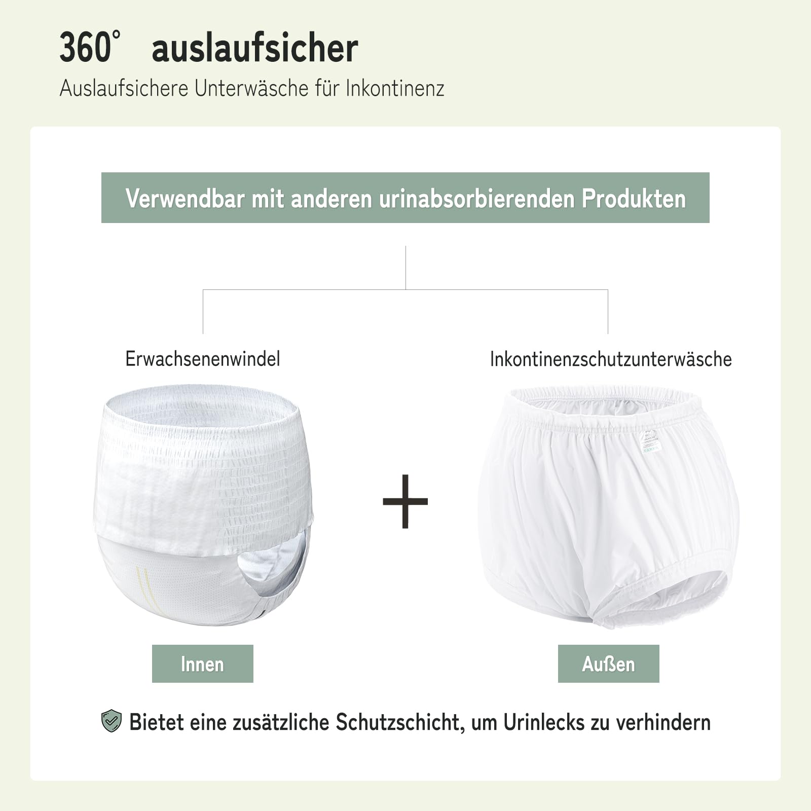 Carer Auslaufsichere Unterwäsche für Erwachsene für Inkontinenz, waschbar, geräuscharm Kunststoffhose Unisex, 2 Stück Weiß M