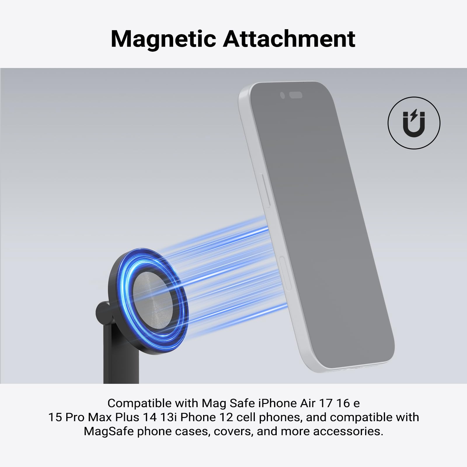 NEEWER Wersja poziomu wejściowego magnetyczny uchwyt na telefon adapter do montażu na statywie, kompaktowy 360° lekki przenośny kompatybilny z MagSafe iPhone Samsung Android do nagrywania wideo, PA153