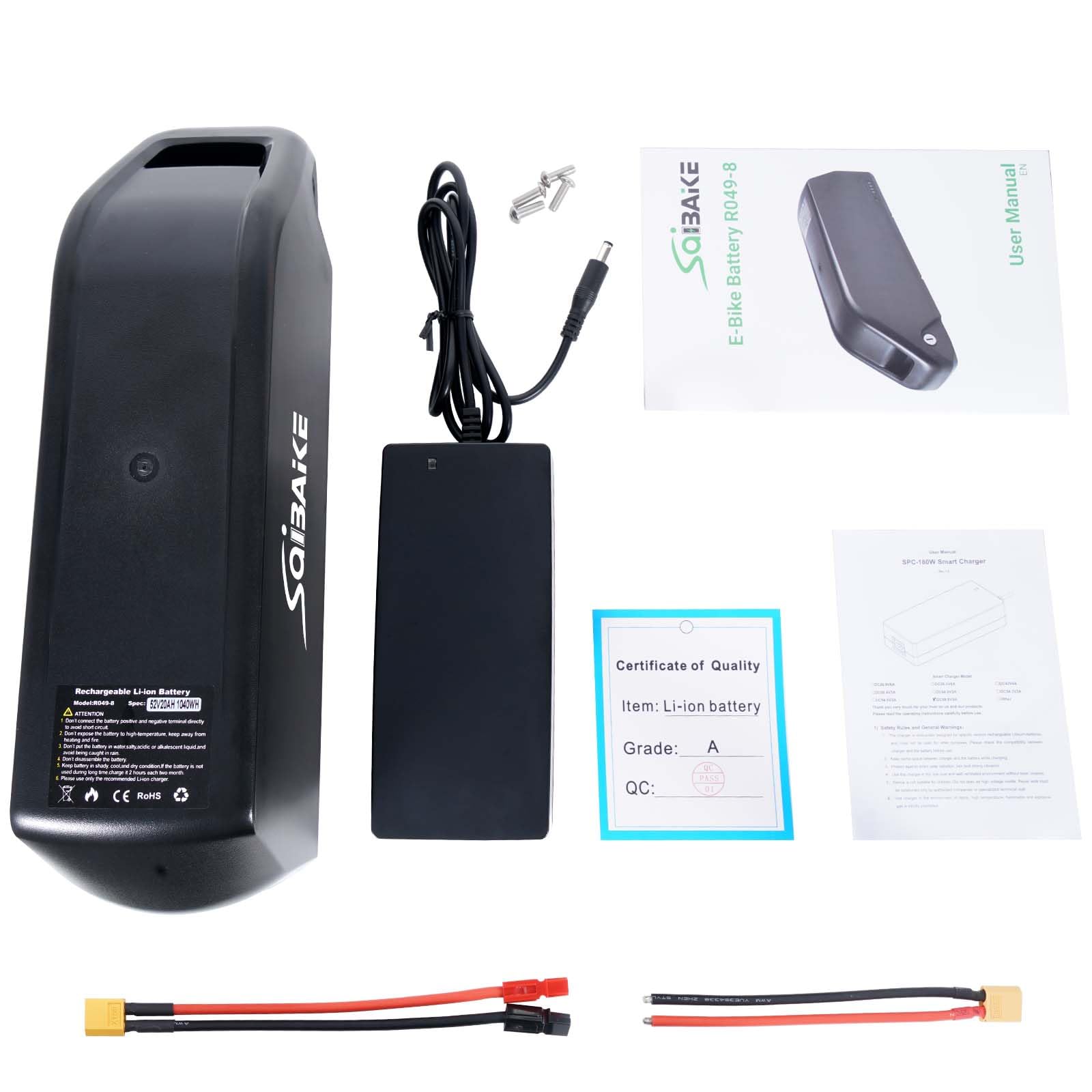 52V 25Ah Shark Battery Pack with Smart BMS Board for 0-1500W Ebike Conversion Wheel Kit - Lithium Ion Battery for Bafang Mid Drive/Front Rear Wheel Kit Hub Motor（25Ah）