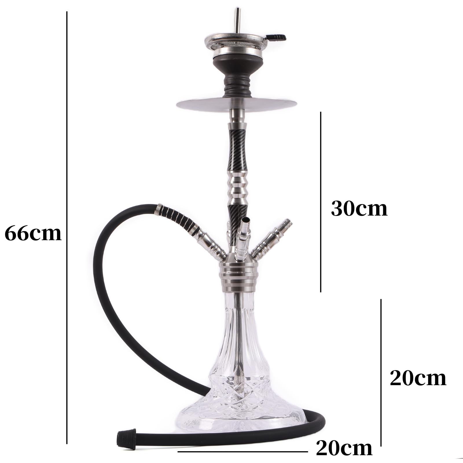 RMAN® Shisha Set Aluminium 66cm Wasserpfeife Komplett 4 Anschlüssen mit Premium Zubehör incl. 3 Shisha Schlauch, Tauchrohr, Kaminkopf, Diffusor, Bowl - Silber
