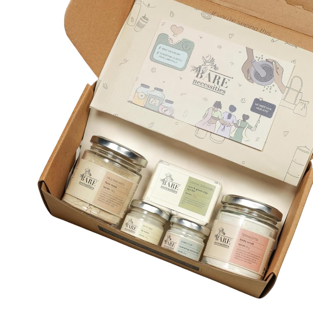 Bare Necessities Natural Glow Self Care Hamper | Premium Bath & Body Gift Bundle | Organic Handcrafted Products | Skincare Gift Set for Him & Her | Gift for All Occasions | 100% Vegan