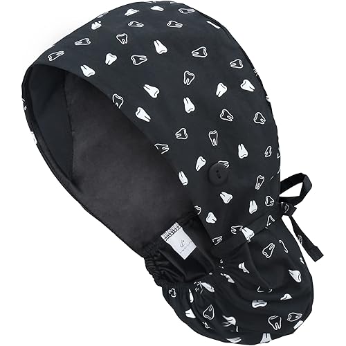 Adjustable Working Cap with Button, Cotton Working Hat Sweatband with Ponytail Pocket Elastic Tie