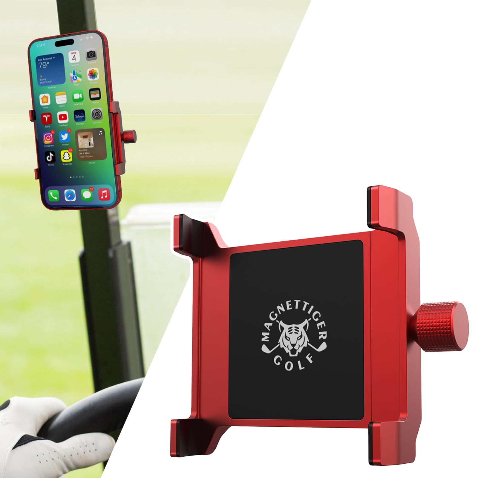 SisterAling Magnetic Golf Cart Phone Holder | Neodymium N52 Magnets - Golf Cart Phone Mount for iPhone & Samsung - Slim Golf Accessories Essentials Gadgets Fits EZGO, Club Car, Yamaha