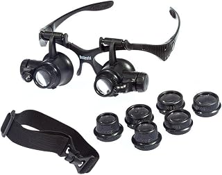 Beileshi Glasses Magnifier 10x 15x 20x 25x LED Illumination Double Eyes Jewelry Magnifying Loupe Eyeglass Repair Tools for Miniature Engraving