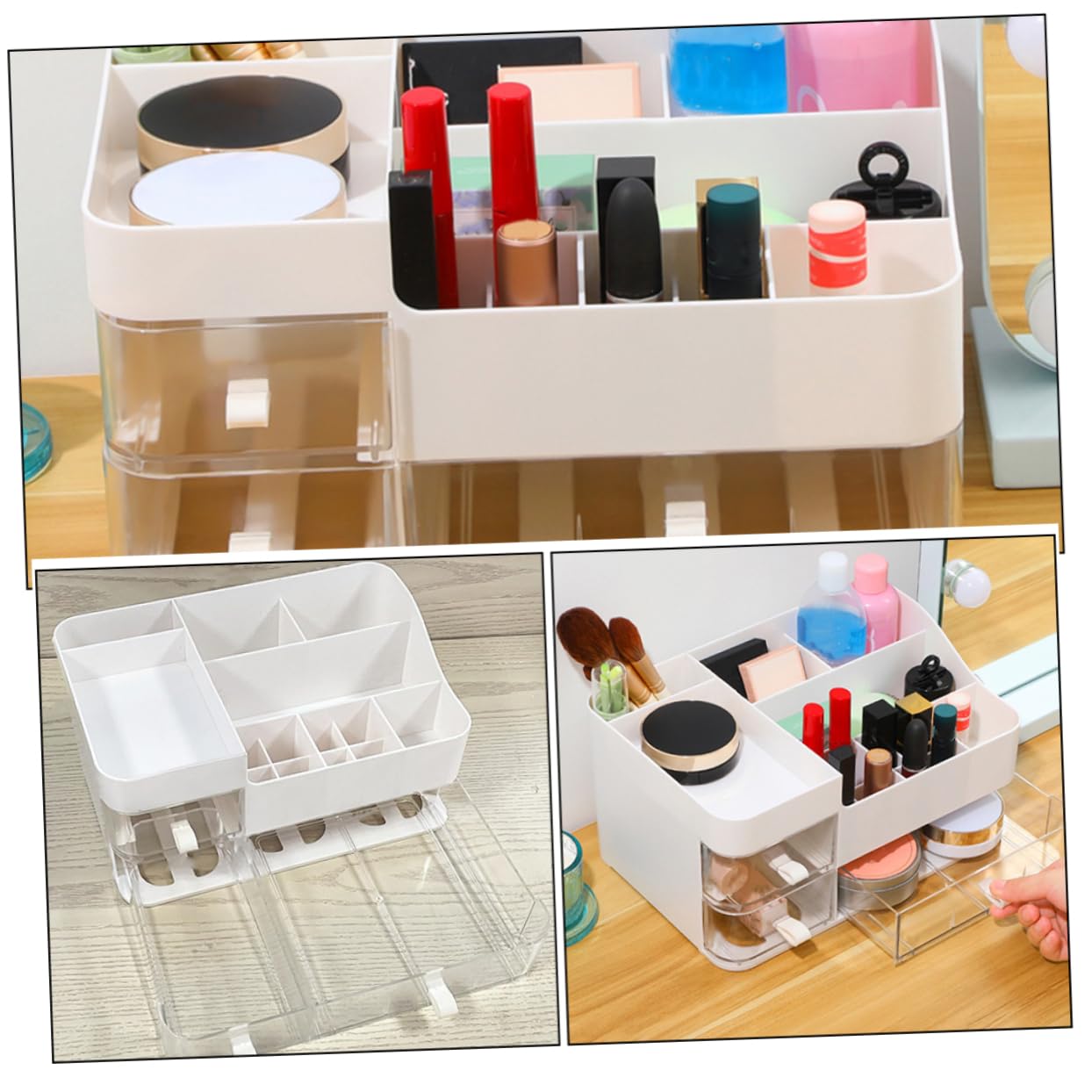 Organizzatore da Scrivania per Trucchi con Cassetti, Bianco | Plastica, Scomparti Comodi e Cassetti Trasparenti, per Cancelleria e Gioielli, Design Minimal Raffinato