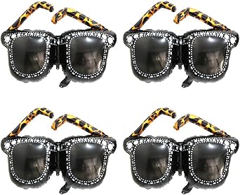 Cool Jumbo 4 Pack Black Shiny Sunglasses Balloons, 90S 80S Theme Mens Sunglasses Party Foil Decorations Balloon For Birthday Wedding Graduations Disco Party Favor Supplies