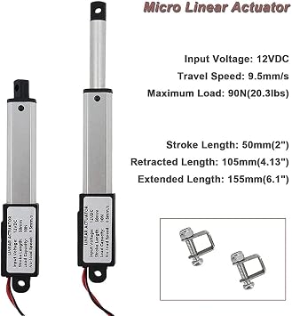 Micro-Linear Actuator, 2 Inch Stroke, 90N/20.3Lb, Speed 9.5mm/S Electric Waterproof Actuator Motor Linear Actuator 12V