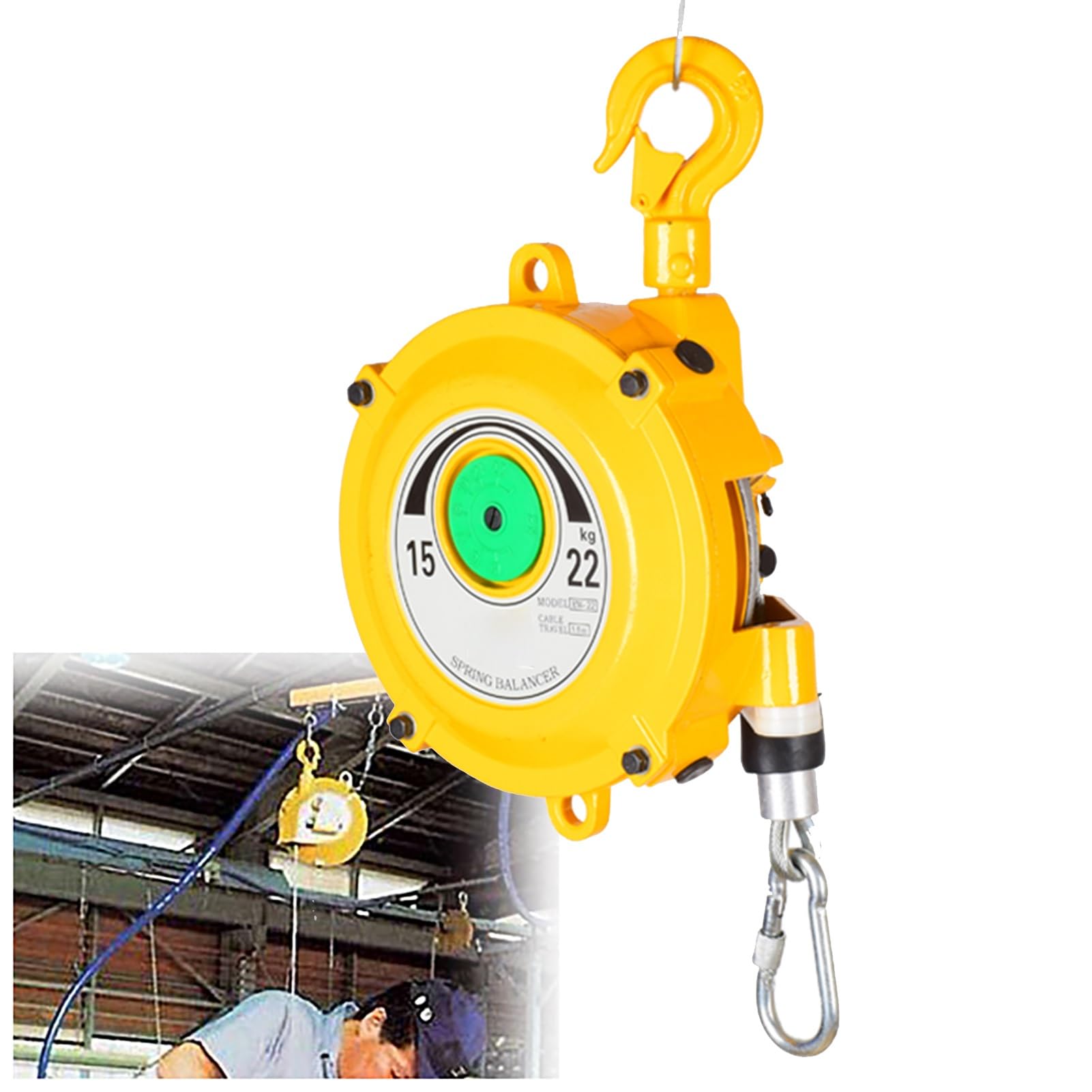 UZAMIRLEX Spring Balancer, Spring Balancer Retractable 1.5m Cable 1-40kg Self-Locking Ratchet(15-22kg)