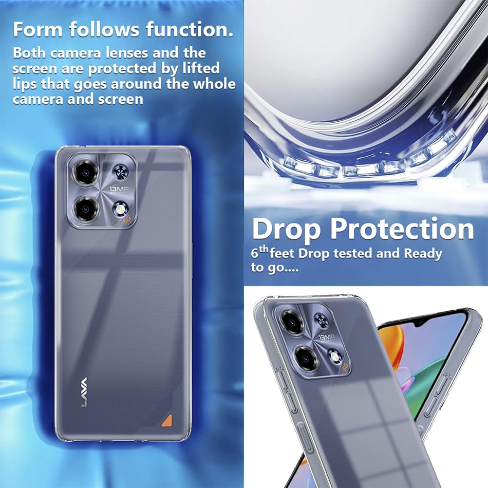 Image of Fashionury Shockproof Crystal Clear Back Cover for Lava Bold N2 5G | Transparent Back Case | Raised Bumps for Camera & Screen Protection for Lava Bold N2 5G