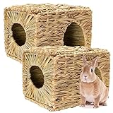 Auto-plaza Foldable Grass Woven Animal Hut Bunny House Play Hideaway Bed Mat Chew Toy for Rabbit Guinea Pigs Gerbils Hamster (12'x8'x8')