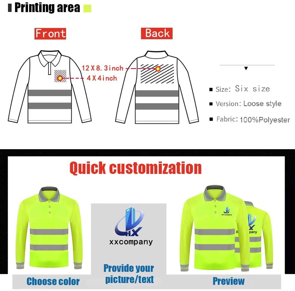 YOWESHOP Hi Vis Safety T-Shirt with Reflective Strip Long Sleeve Polo Shirt Customize Logo Quick Dry T-Shirts?XXL?Darkblue3