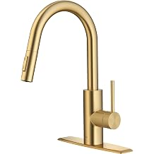 KRAUS Spot Free Brushed Brass Pull Down Kitchen Faucet KPF-2620BB | QuickDock top mount installation, 360-degree swivel, ceramic cartridge, QuickConnect hose, QuickWeight counterweight