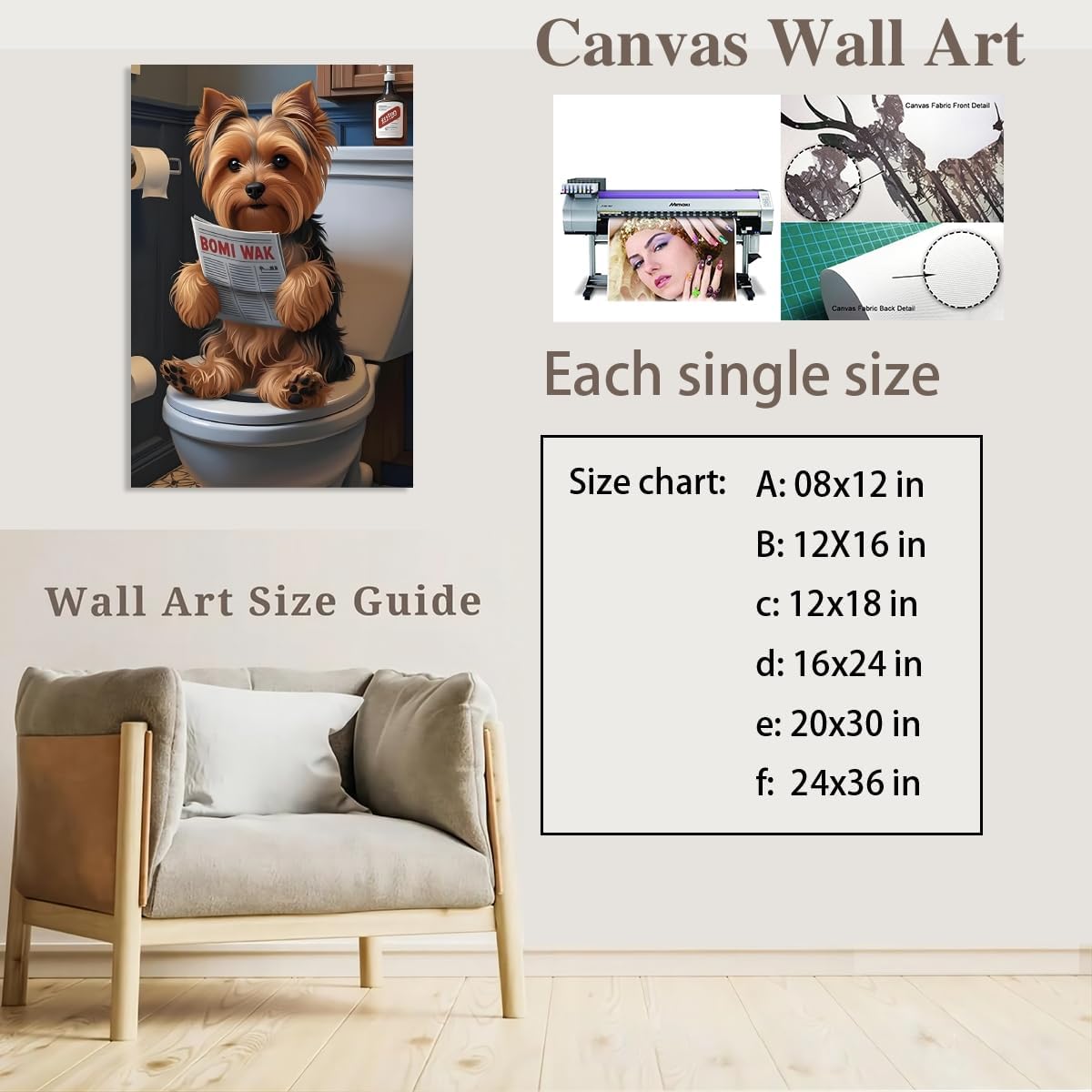 Bathroom Wall Decor Art Funny Silky Terrier Dog in Toilet Reading Newspaper Canvas Print Poster Pet Lover Gift Home Dog Theme Room Aesthetics Humorous Animal pictures 8x12inch Unframed - Image 2