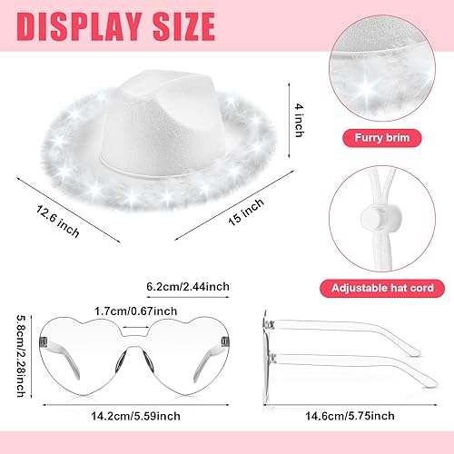 Miniatura 2 de Zhanmai 6 Pieces Cowgirl Light up Hat with Feather Boa, 6 Pieces Heart Sunglasses Set for Girls Bachelorette Costume Party