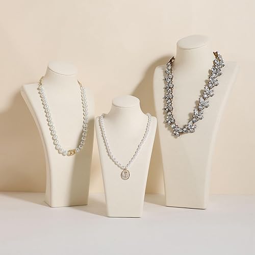 Miniatura 2 de GemeShou Soporte de almacenamiento de collar beige para vender, organizador de soporte de collar de terciopelo, soportes de exhibición de busto de