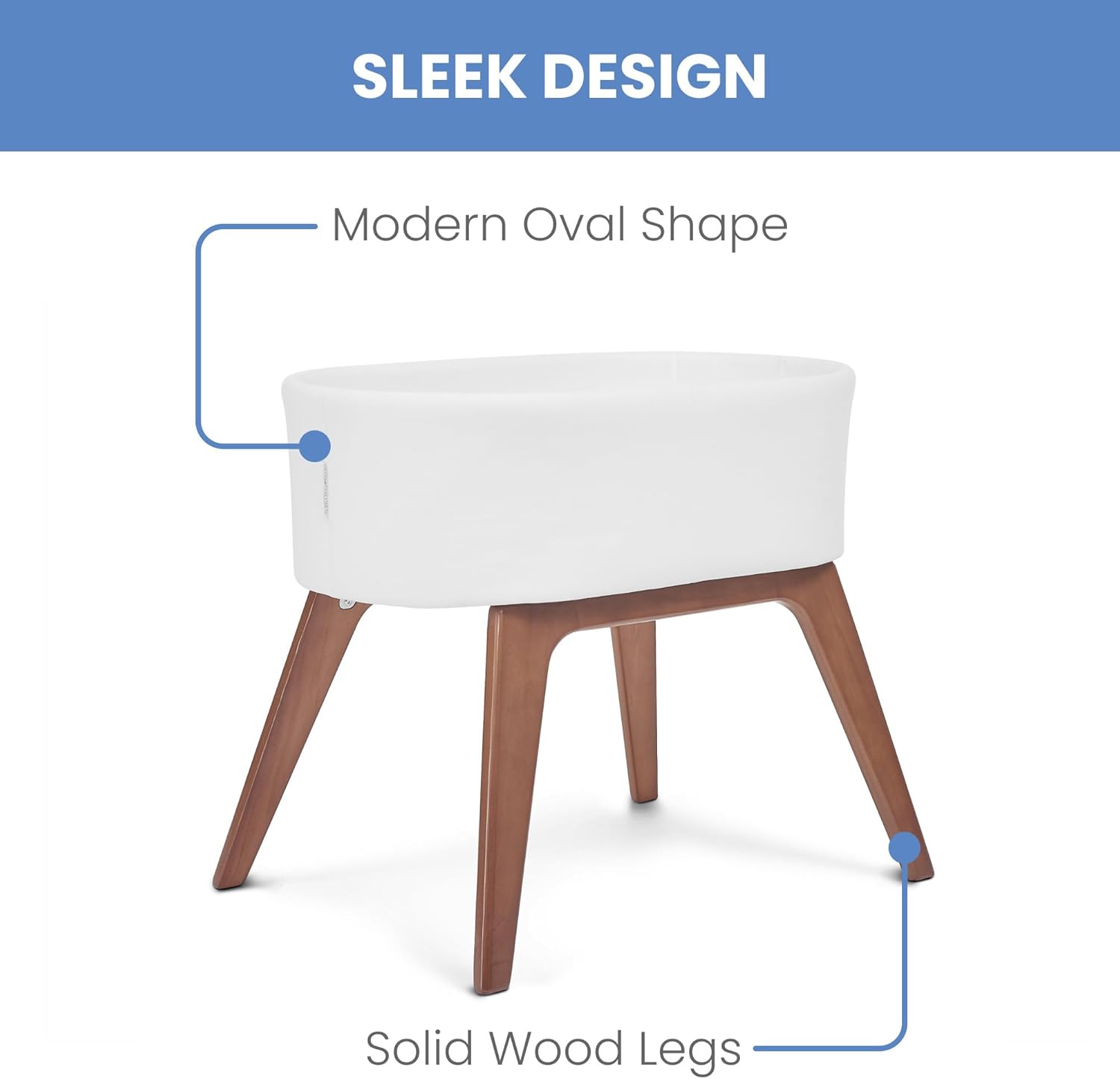 Delta Children Aero Bassinet - Portable Baby Crib with Solid Wood Legs, Organic GOTS Certified Performance Fabric Exterior, Breathable Interior, Includes Mattress Pad & Fitted Sheet, White