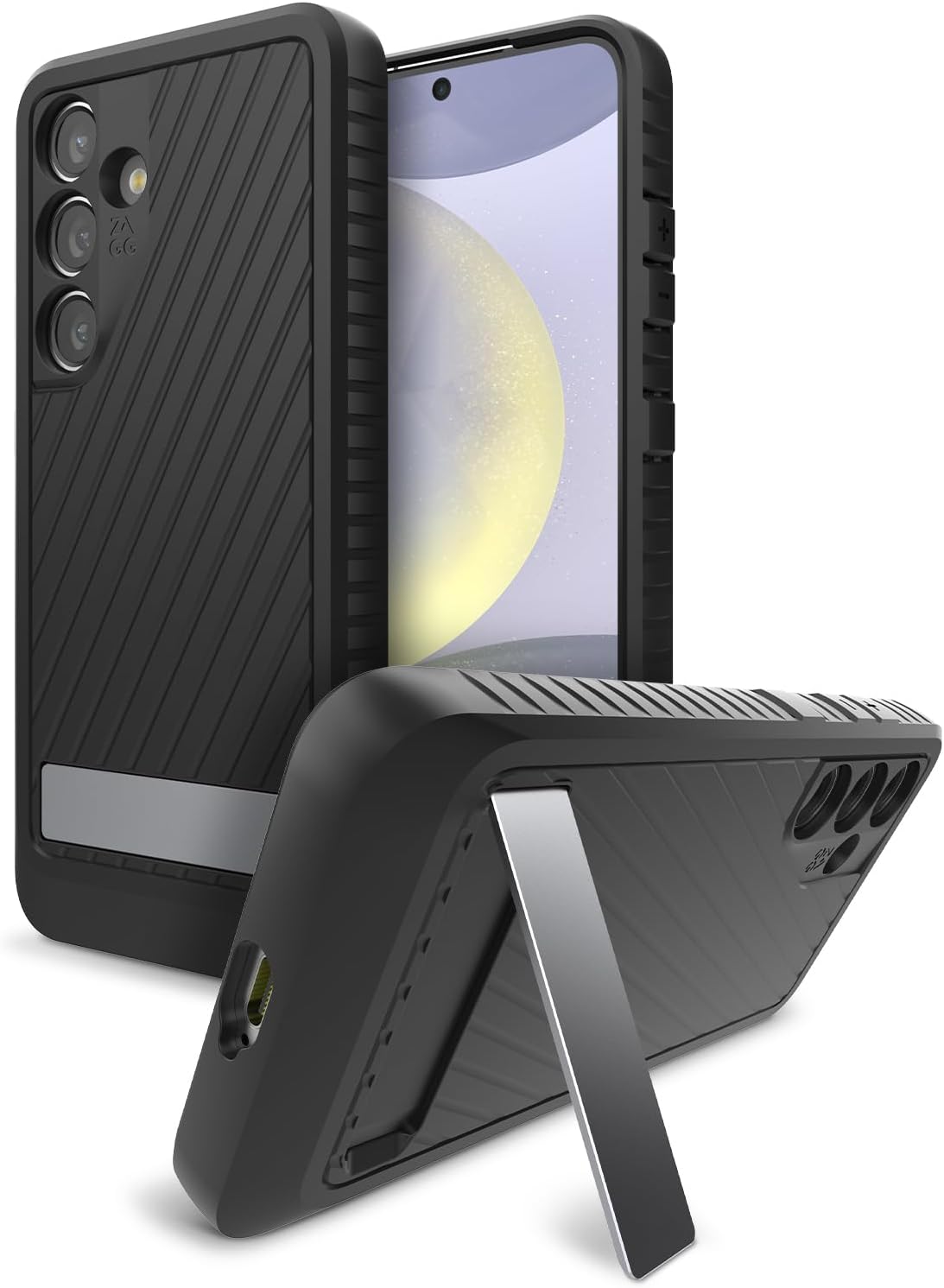 ZAGG Everest Samsung Galaxy S24 Case with Kickstand - Triple Layer Graphene-Infused Drop Protection up to 20ft, Eco-Friendly Design, Textured Grip, Black