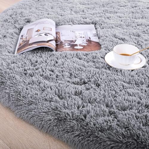 lightlux Shaggy Hochflor Teppich Rund für Kinderzimmer Wohnzimmer Schlafzimmer Langflor Teppich Hochwertig Hohe Pflegeleicht Fadendichte Flauschiger kinderteppich für Kinder Mädchen