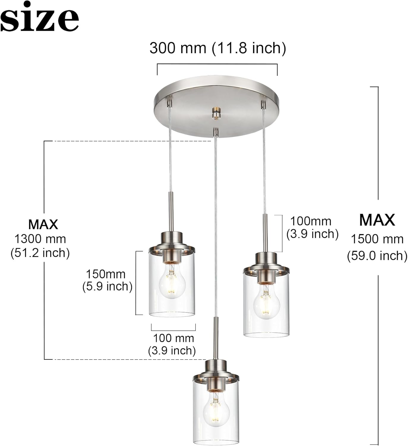 3 Light Modern Farmhouse Pendant Lights,Brushed Nickel Round Dining Room Light Fixture Over Table with Clear Glass Linear Kitchen Island Lighting for Bedroom Dining Room Living Room Entryway