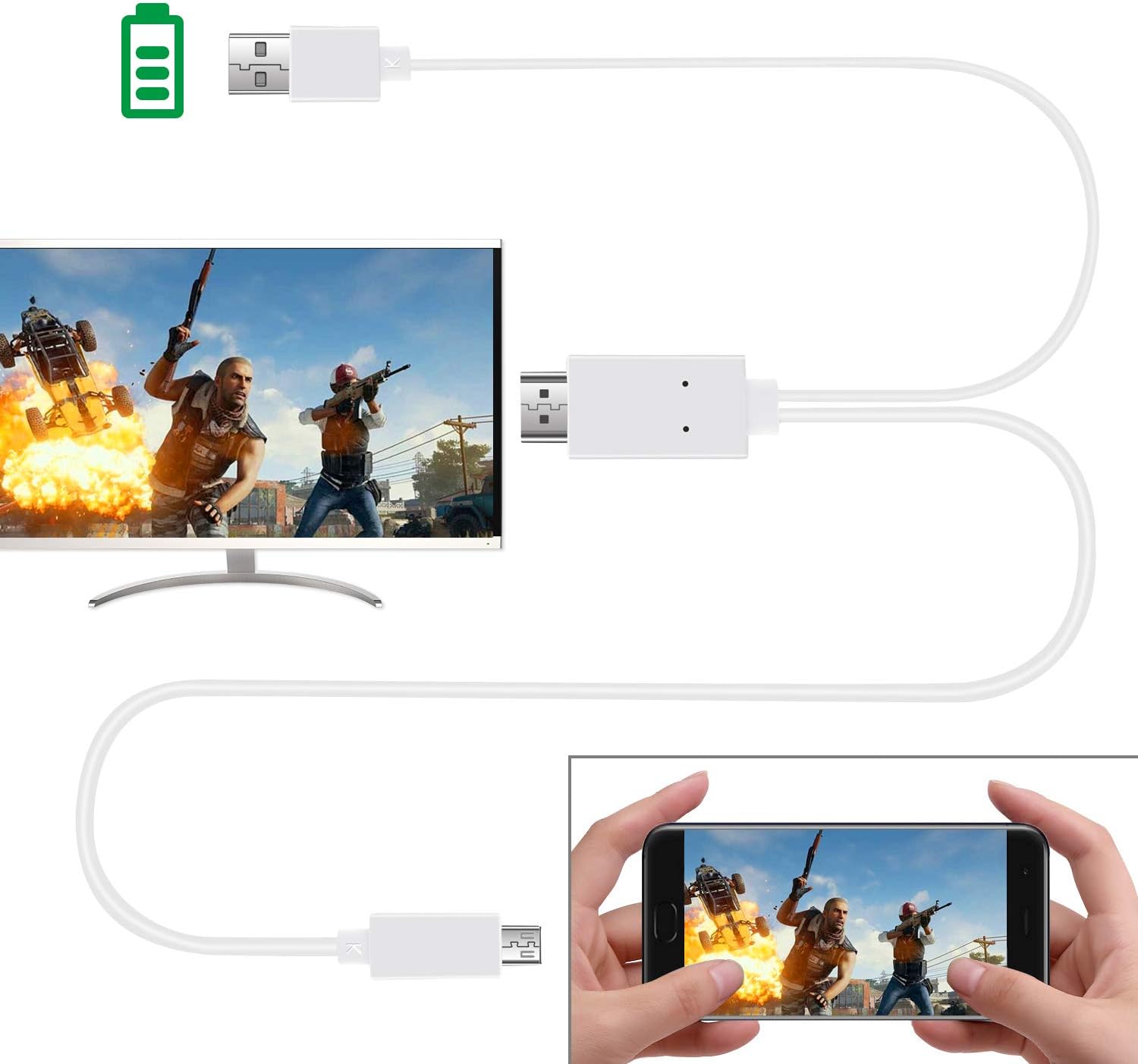 AnoKe MHL Micro USB 3.0 to Hdmi Cable Adapter 1080p HDTV for Samsung S3, S4, S5, Note2, Note3, Note4, Note Edge, Mage6.3, Tab S 8.4, Tab S 10.5, Tab 3 8-inch, Tab 3 10.1-inch, Note 10.1 (2014) White