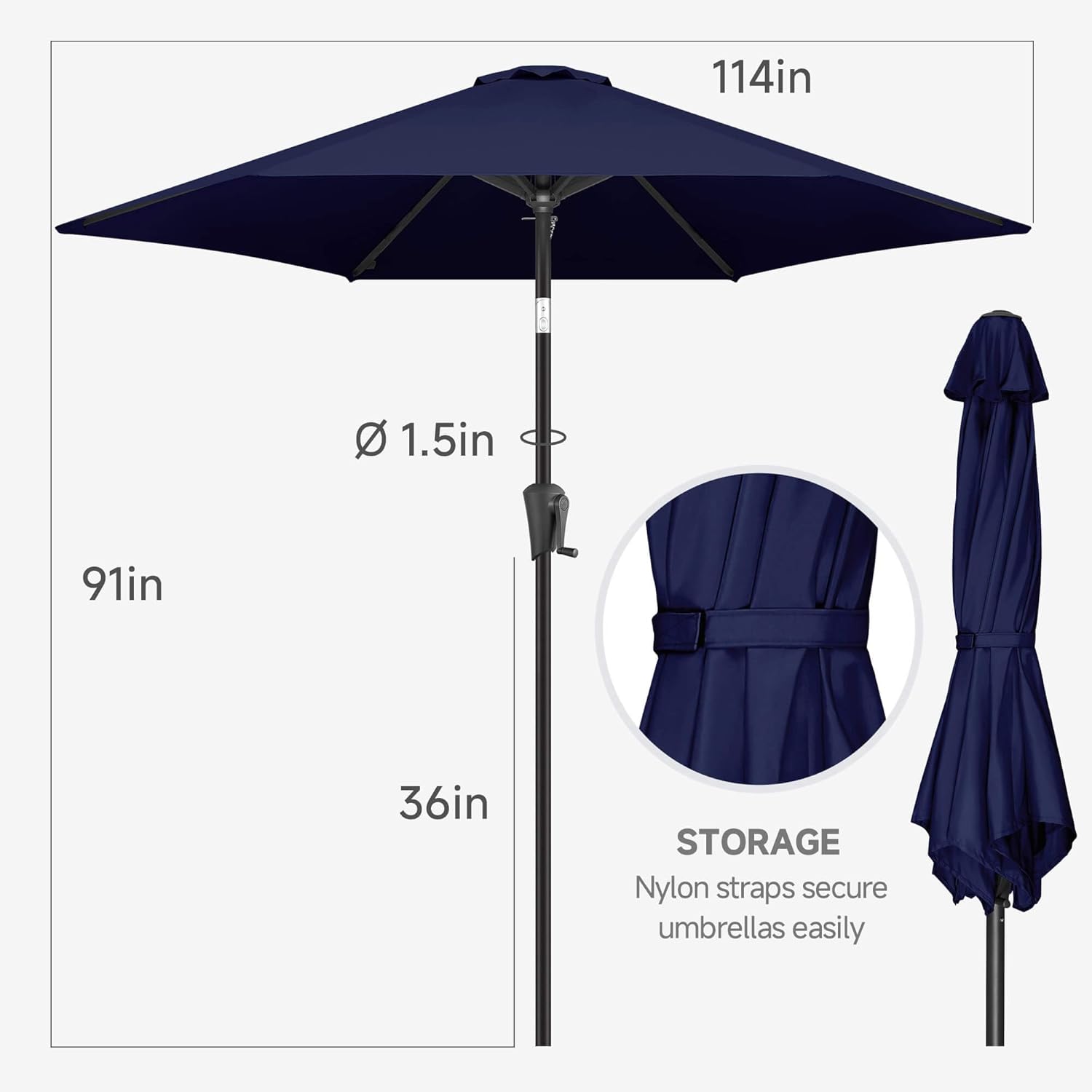 FLAME&SHADE 10ft Patio Umbrella - Outdoor Umbrella with 6 Sturdy Ribs, Push Button Tilt and Crank, UV Protection Table Market Umbrella for Pool, Porch, Garden, Deck, Backyard (Navy Blue)